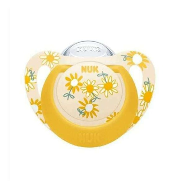 Nuk Star Ορθοδοντική Πιπίλα Σιλικόνης για 18-36m+ Κίτρινη με Λουλούδια …