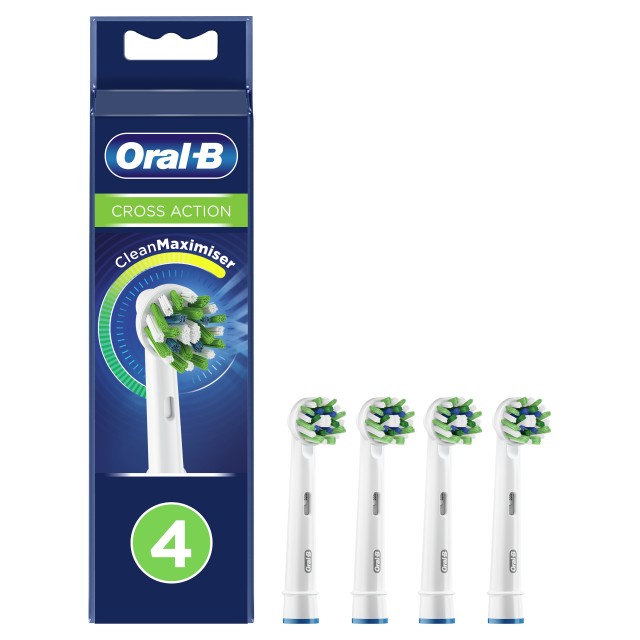 Oral B Cross Action Ανταλλακτικές Κεφαλές Ηλεκτρικής Οδοντόβουρτσας Λευκό με Τεχνολογία Clean Maximiser 4 Τεμάχια