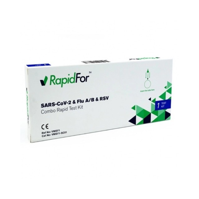 RapidFor SARS-CoV-2 + Flu A/B + RSV Combo Rapid Test Kit για Ανίχνευση Αντιγόνων SARS-CoV-2 & Γρίπης Τύπου A/B + RSV Ρινοφαρυγγικής Δειγματοληψίας 1 Τεμάχιο