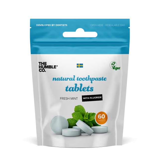 The Humble Co. Natural Toothpaste Tabs With Fluoride Fresh Mint Φυσική Οδοντόκρεμα σε Ταμπλέτες με Φθόριο με Γεύση Μέντα 60 Ταμπλέτες