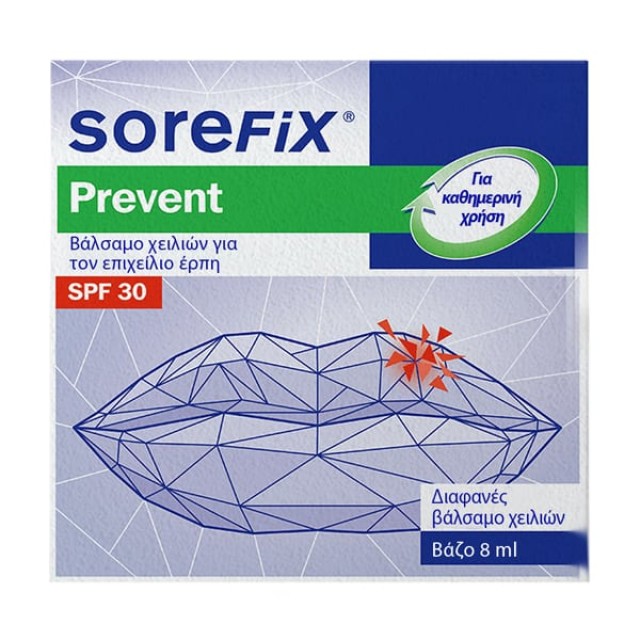 SoreFix Prevent SPF30 Διάφανο Βάλσαμο Χειλιών για τον Επιχείλιο Έρπη 8ml