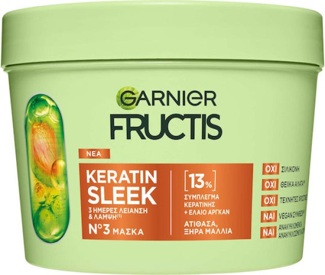 Garnier Fructis Keratin Sleek Μάσκα με Κερατίνη για Ξηρά & Ατίθασα Μαλ …