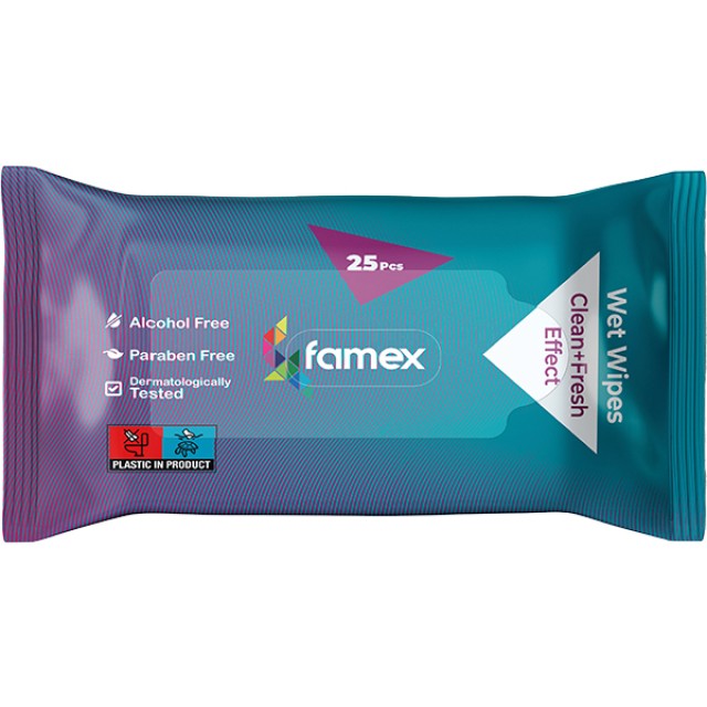 Famex Υγρά Μαντηλάκια Clean + Fresh Effect 25 Τεμάχια