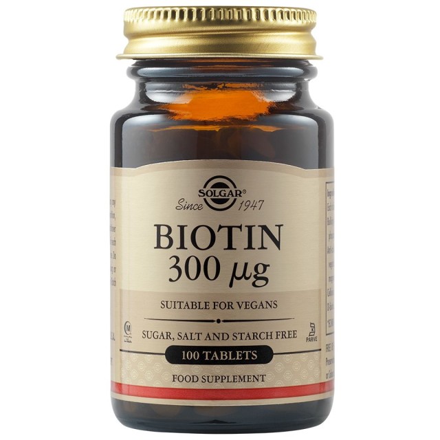 Solgar Biotin 300µg Συμπλήρωμα Διατροφής Για Υγιή Μαλλιά Και Δέρμα 100 Ταμπλέτες