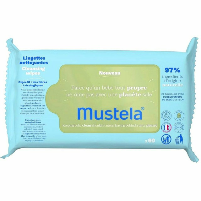 Mustela Cleansing Wipes Μαντηλάκια Καθαρισμού με Αβοκάντο για Κανονικές Επιδερμίδες 60 Τεμάχια