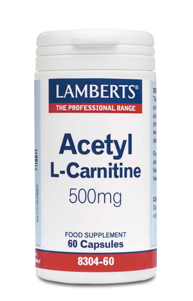 Lamberts Acetyl L-Carnitine 500mg Συμπλήρωμα Διατροφής με Καρνιτίνη για τον Μεταβολισμό 60 Κάψουλες