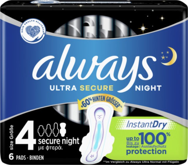 Always Ultra Secure Night Σερβιέτες Με Φτερά 6 Τεμάχια