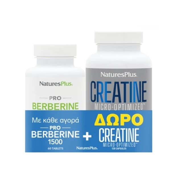 Natures Plus PROMO Berberine 1500mg για το Μεταβολισμό του Λίπους 60 Ταμπλέτες & ΔΩΡΟ Creatine Κρεατίνη 120 Κάψουλες Natures Plus PROMO Berberine 1500mg για το Μεταβολισμό του Λίπους 60 Τ …