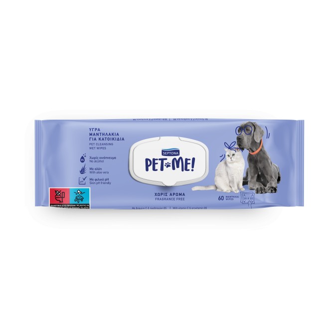 Septona Pet ME Wipes Υγρά Μαντηλάκια για Κατοικίδια Χωρίς Άρωμα με Καπάκι 60 Τεμάχια Septona Pet ME Wipes Υγρά Μαντηλάκια για Κατοικίδια Χωρίς Άρωμα με Καπ …