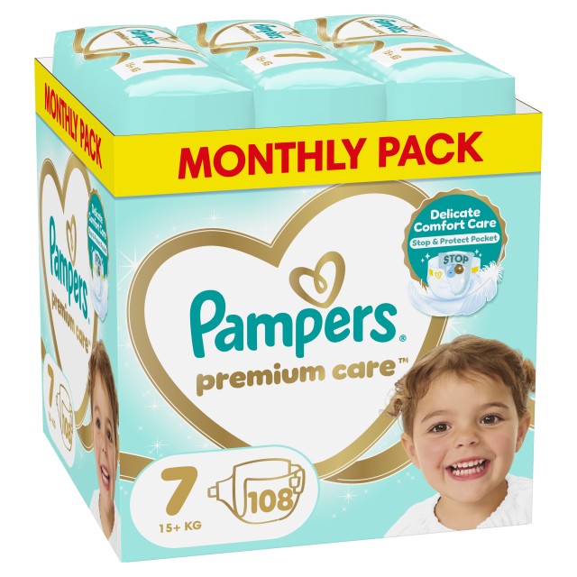 Pampers Premium Care Πάνες Μέγεθος 7 [15kg+] 108 Πάνες του Μήνα MSB