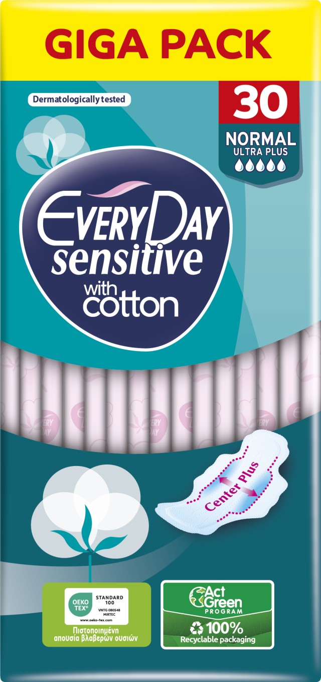 EveryDay Sensitive With Cotton Ultra Plus Normal Σερβιέτες με Φτερά 5 &hellip;