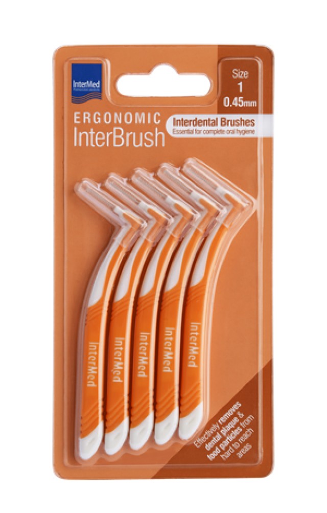 Intermed Ergonomic InterBrush Size:1 Μεσοδόντια Βουρτσάκια με Λαβή 0.45mm Πορτοκαλί 5 Τεμάχια