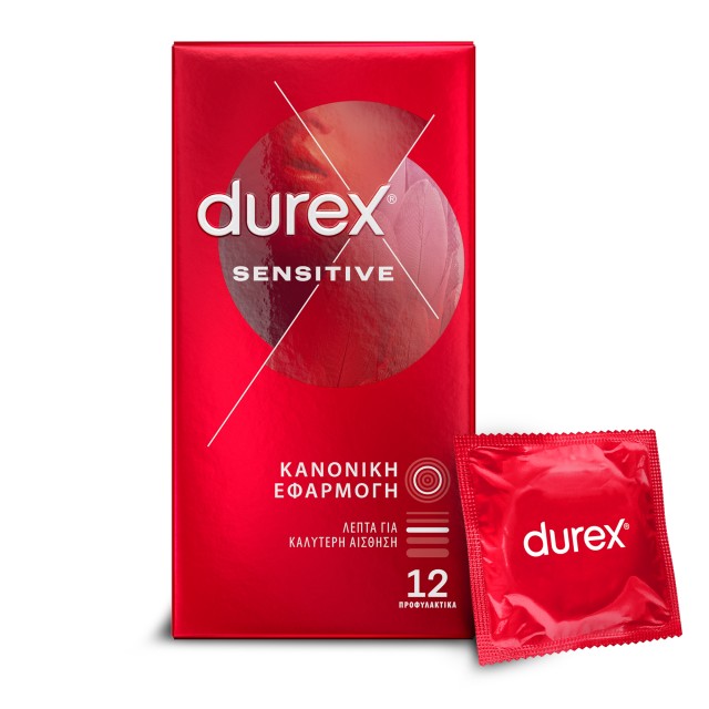 Durex Προφυλακτικά Λεπτά Sensitive Κανονική Εφαρμογή 12 Τεμάχια