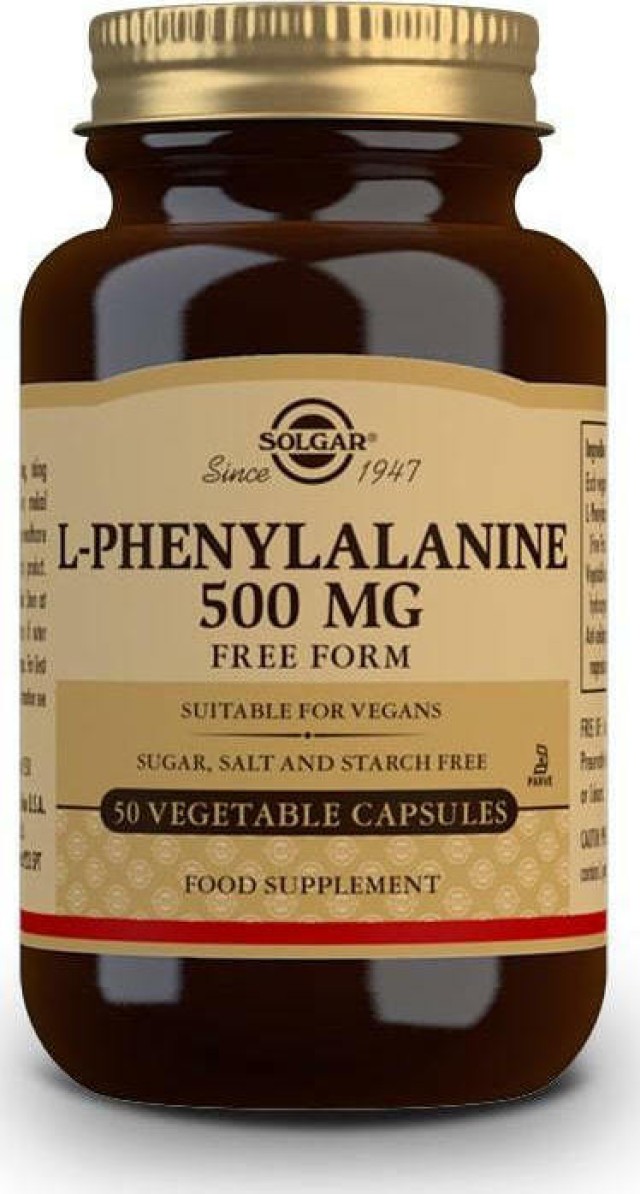 Solgar L-Phenylalanine 500mg Συμπλήρωμα Διατροφής για την Παραγωγή Ορμονών στον Οργανισμό 50 Φυτικές Κάψουλες