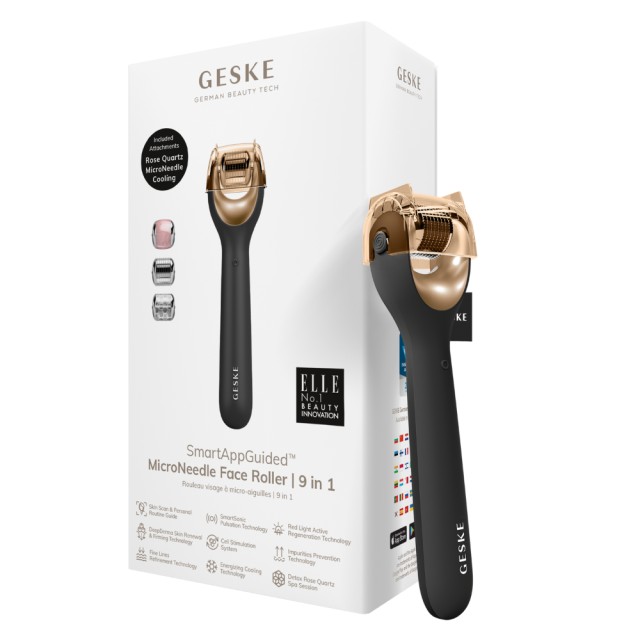 Geske MicroNeedle Face Roller 9 in 1 Gray Μεσοθεραπεία Προσώπου Μαύρο 1 Τεμάχιο