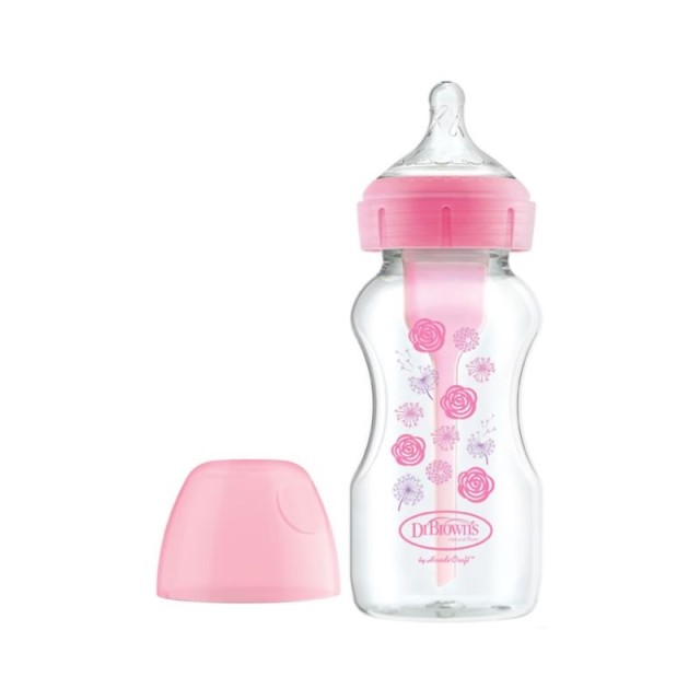 Dr. Browns Options Anti Colic Bottle Wide Neck Pink Πλαστικό Μπιμπερό Κατά των Κολικών με Θηλή Σιλικόνης Ροζ με Σχέδια 270ml [WB9101-INTLX]