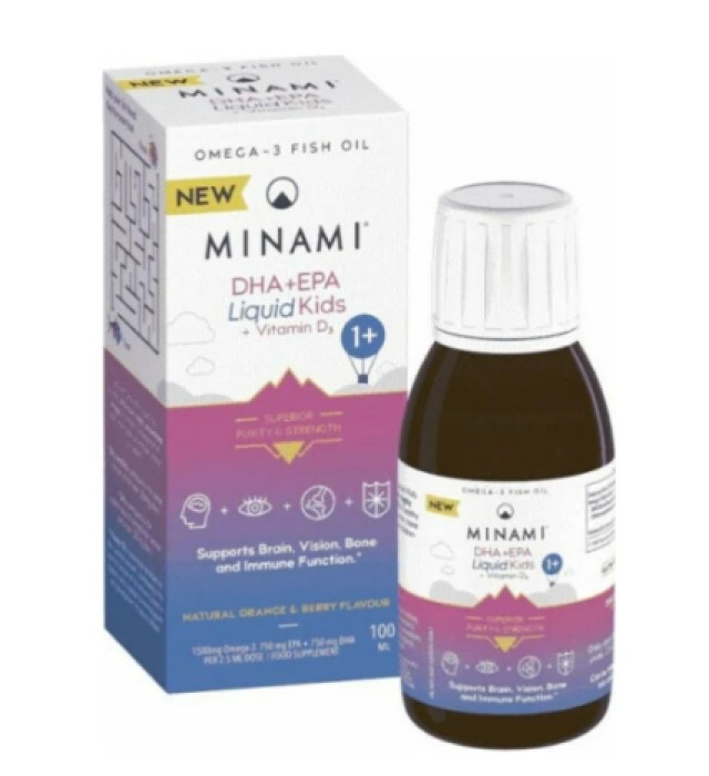 Minami Omega 3 Fish Oil EPA+DHA Liquid Kids με Βιταμίνη D3 Κατάλληλο για Παιδιά με Γεύση Πορτοκάλι & Μούρο 100ml