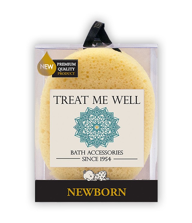 Treat me Well NewBorn Bath & Shower Sponge Βρεφικό Οβάλ Σφουγγάρι Κίτρινο 1 Τεμάχιο
