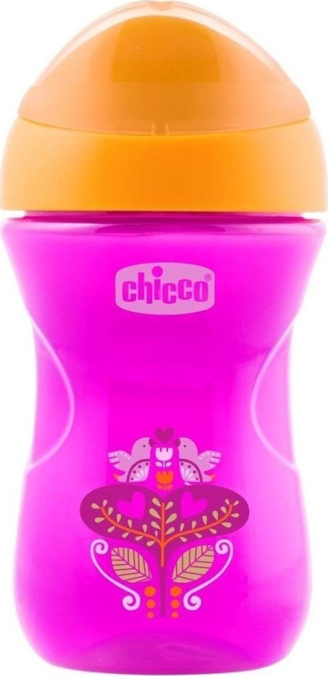 Chicco Advanced Cup Easy Drinking για 12m+ Πλαστικό Κύπελλο Ανάπτυξης Ροζ με Πουλάκια 266ml [06961-10]