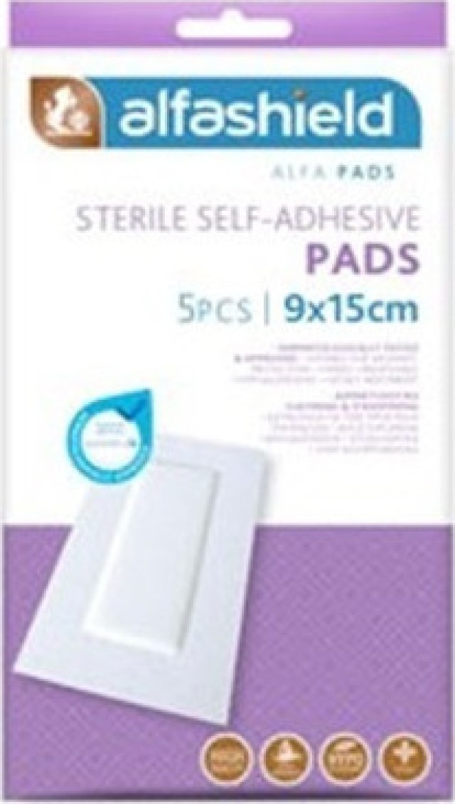 Alfashield Sterile Self - Adhesive Pads 9x15cm Αποστειρωμένα Αυτοκόλλητα Επιθέματα 5 Τεμάχια