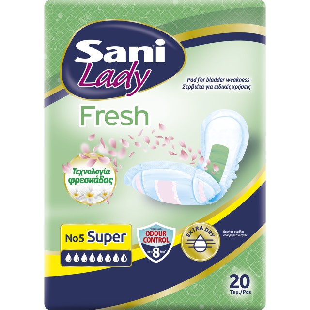 Sani Lady Fresh Super Σερβιέτες Ακράτειας Nο5 με Άρωμα 20 Τεμάχια [7 1 &hellip;