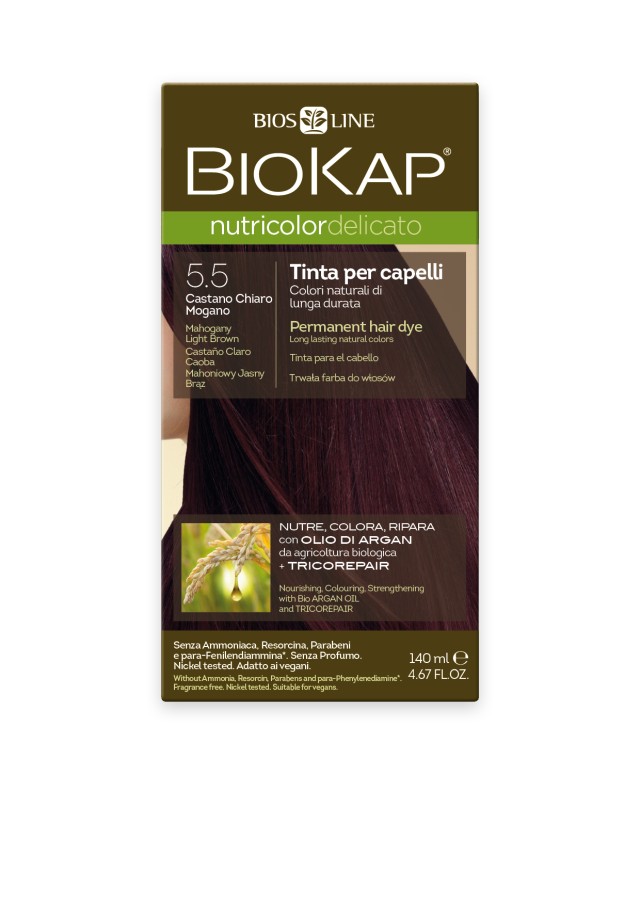 Biokap Nutricolor Delicato No5.5 Mahogany Light Brown Βαφή Μαλλιών Καστανό Ανοιχτό Ακαζού 140ml