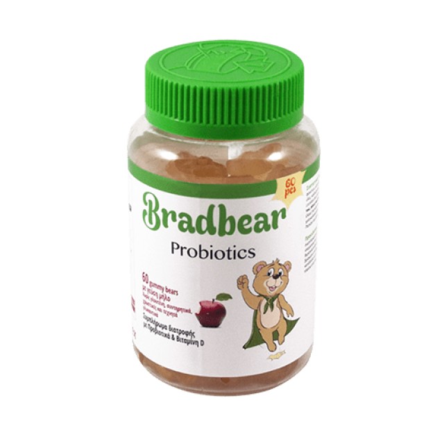 Bradex Bradbear Probiotics & Vitamin D, Συμπλήρωμα Διατροφής με Προβιοτικά & Βιταμίνη D με Γεύση Μήλο 60 Μασώμενα Ζελεδάκια