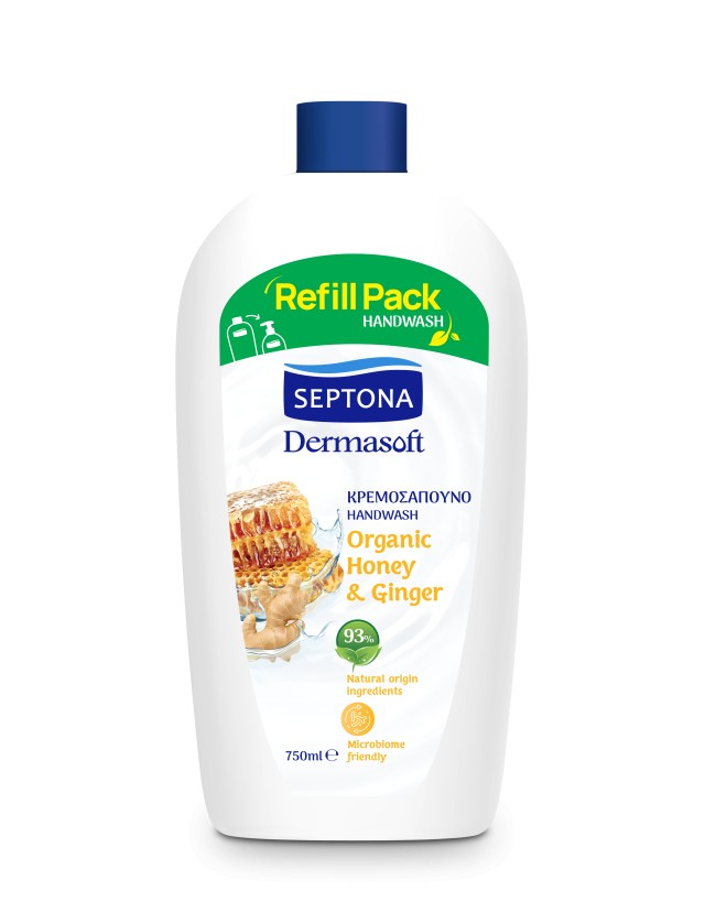 Septona Dermasoft Κρεμοσάπουνο Organic Honey & Ginger 750ml