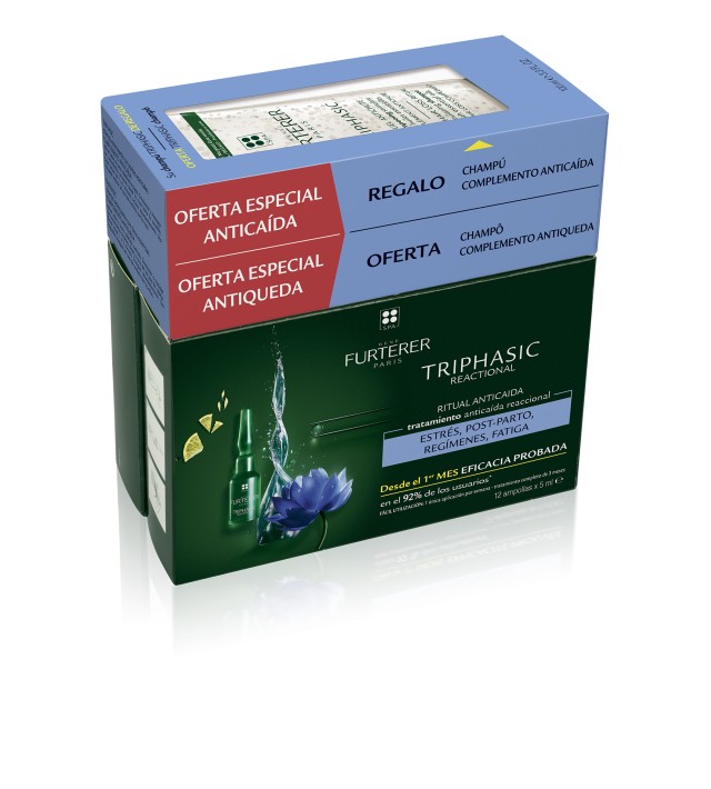 Rene Furterer PROMO Triphasic Reactional Treatment against Reactive Hair Loss 12 Ampoules x 5ml - Shampoo Toning Shampoo 100ml