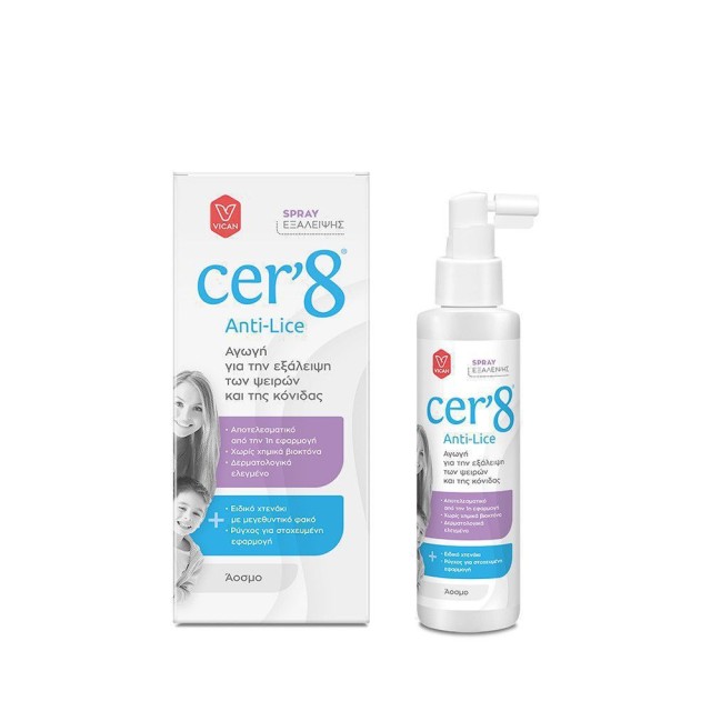 Vican Cer8 Anti-Lice Spray Πρόληψης Κατά των Φθειρών και ΔΩΡΟ Ειδικό Χτενάκι 125ml