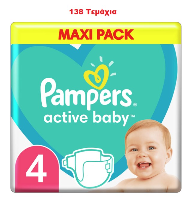 Pampers Active Baby Μέγεθος 4 [9-14kg] 138 Πάνες [3 Πακέτα x 46 Τεμάχι …