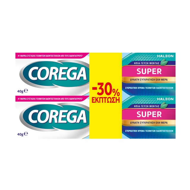Corega PROMO Super, Fixing Cream for Artificial Dentures, with Mild Mint Flavor Special Packaging 2x40gr [Offer -30%]