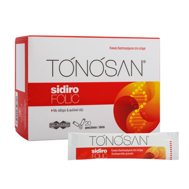 Uni Pharma Tonosan Sidiro Folic με Σίδηρο & Φυλλικό Οξύ  20 Φακελίσκοι