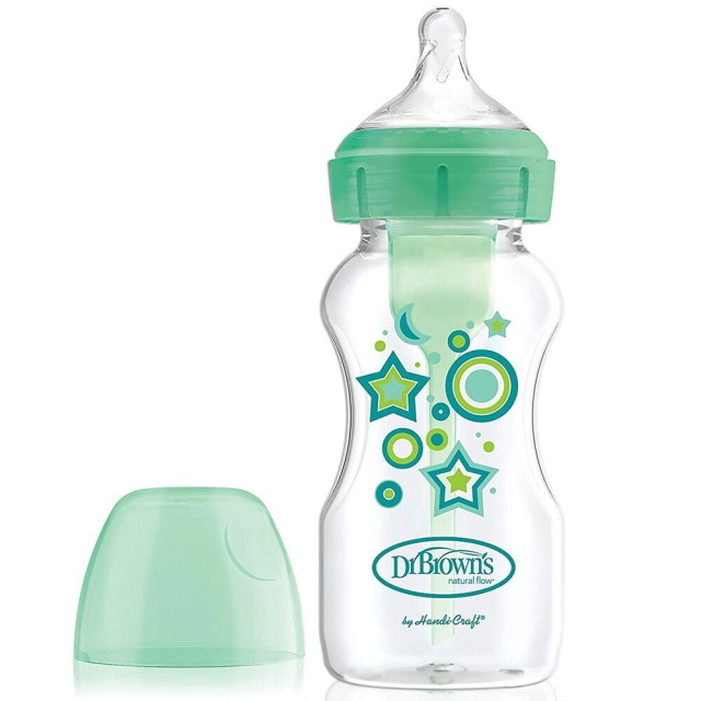 Dr. Brown's Options Anti Colic Bottle Wide Neck Green Πλαστικό Μπιμπερό Κατά των Κολικών με Θηλή Σιλικόνης Πράσινο με Σχέδια 270ml [WB9106-INTLX]