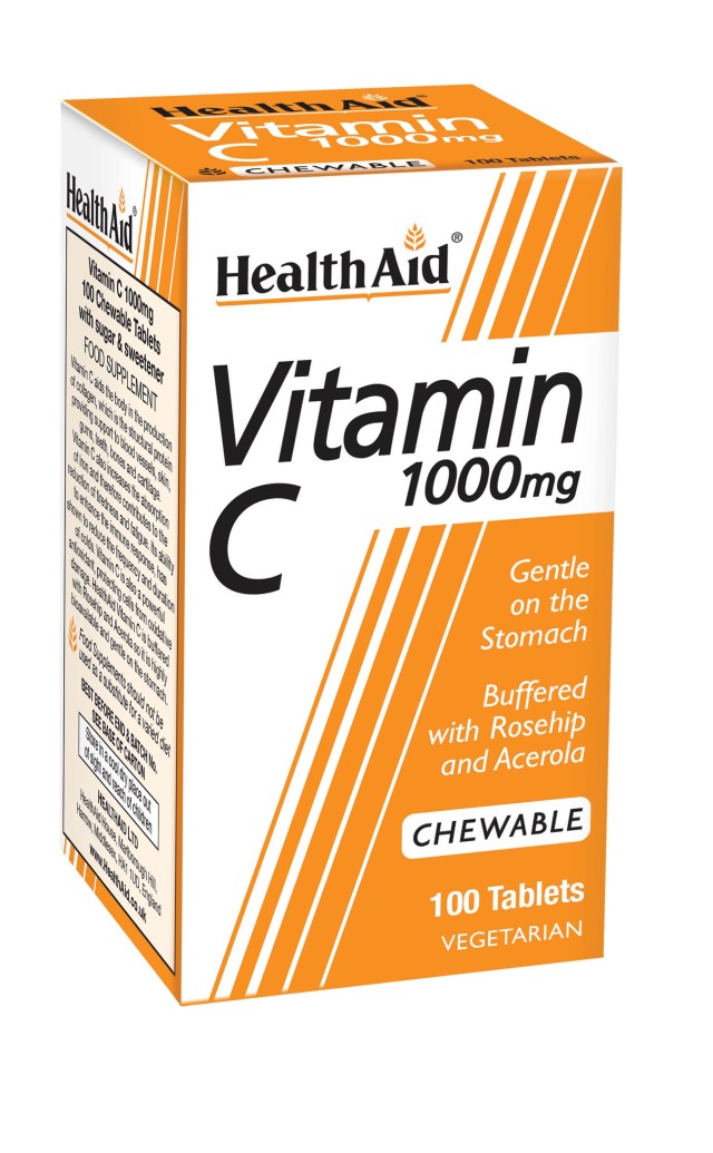 Health Aid Vitamin C 1000mg Συμπλήρωμα Διατροφής με Βιταμίνη C, Αγριοτριανταφυλλιά & Ασερόλα για Υγιές Ανοσοποιητικό 100 Μασώμενες Ταμπλέτες