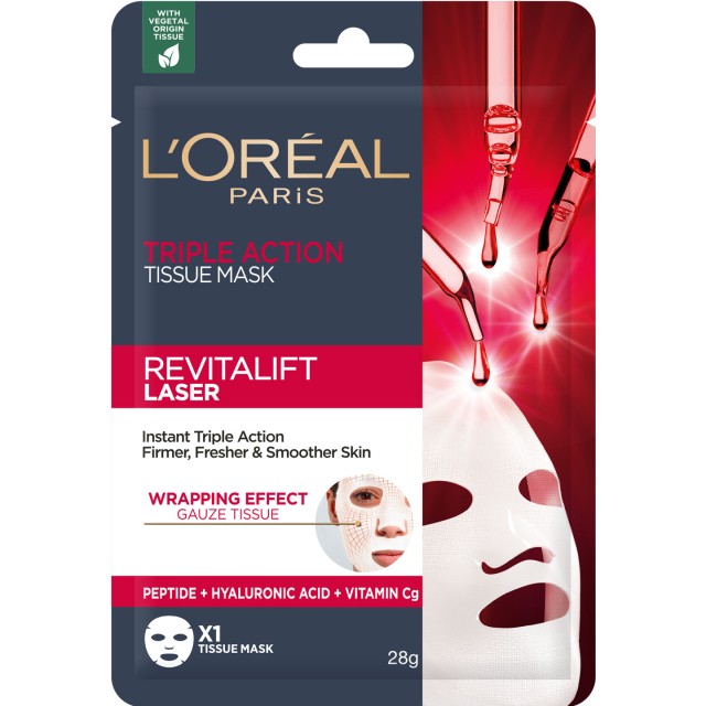 Loreal Paris Revitalift Laser Υφασμάτινη Μάσκα Αντιγήρανσης Προσώπου Τριπλής Δράσης 28gr