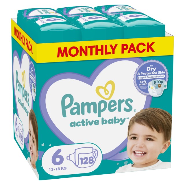 Pampers Active Baby Μέγεθος 6 [13-18kg] Monthly Pack 128 Πάνες