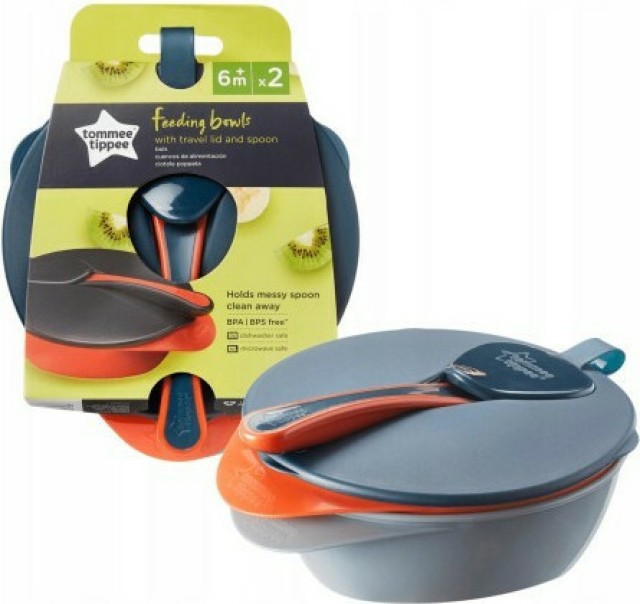 Tommee - Tippee Explora TT Easy Scoop Bowl With Lid & Spoon Σετ Μπoλ Φαγητού με Προστατευτικό Καπάκι και Κουτάλι για 7m+ 2 Τεμάχια