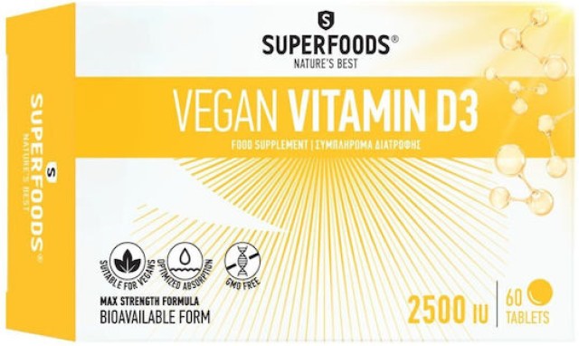 Superfoods Vitamin D3 Vegan 2500IU Συμπλήρωμα για το Ανοσοποιητικό, Οσ … Superfoods Vitamin D3 Vegan 2500IU Συμπλήρωμα για το Ανοσοποιητικό, Οσ …