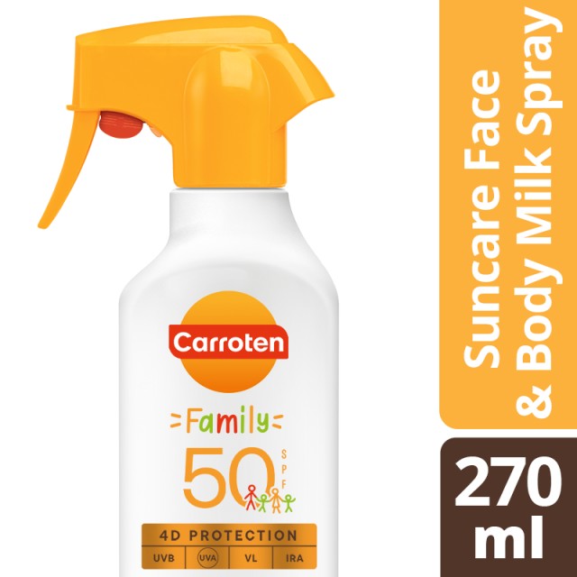 Carroten Family Trigger SPF50 Αντηλιακό Γαλάκτωμα Spray Προσώπου & Σώματος για Όλη την Οικογένεια 270ml