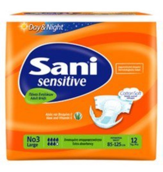 Sani Sensitive Day & Night Μέγεθος:Large No3 Πάνες Ακράτειας Ενηλίκων 12 Τεμάχια