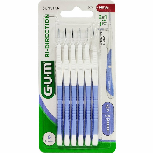 GUM Bi-Direction Μεσοδόντια Βουρτσάκια με Λαβή 0.6mm 2 σε 1 Λιλά 6 Τεμ …