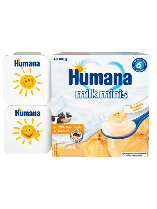 Humana Milk Minis Επιδόρπιο Γιαουρτιού με Γεύση Μπανάνα για 6m+ 4x100g …