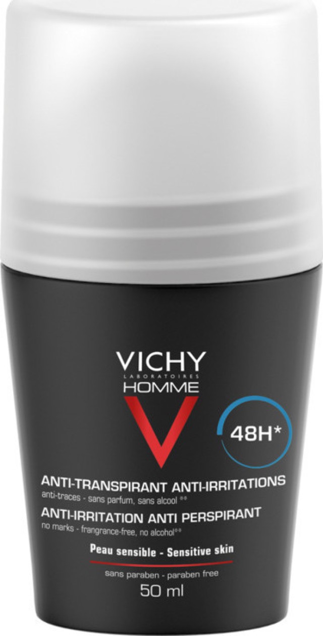 Vichy Homme Deodorant For Sensitive Skin Αποσμητικό Roll-on 48ωρης Προστασίας 50ml