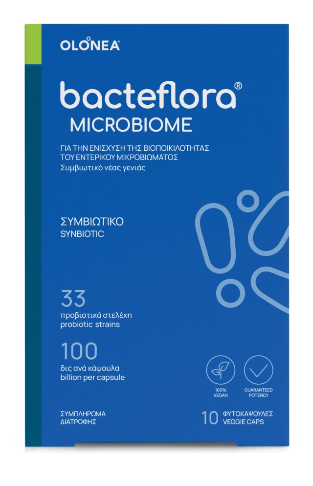 Olonea BacteFlora Microbiome Συμπλήρωμα Διατροφής για την Ενίσχυση της Βιοποικιλότητας του Εντερικού Μικροβιώματος 10 Φυτικές Κάψουλες