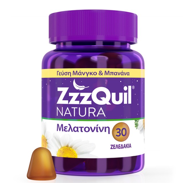 Natura ZzzQuil Συμπλήρωμα Διατροφής με Μελατονίνη, Γεύση Μπανάνα - Μάνγκο 30 Ζελεδάκια