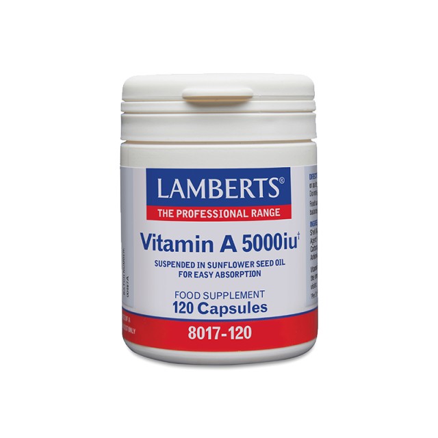Lamberts Vitamin A 5000IU Συμπλήρωμα Διατροφής για την Καλή Υγεία των Ματιών, Οστών, Δέρματος και Μαλλιών 120 Κάψουλες