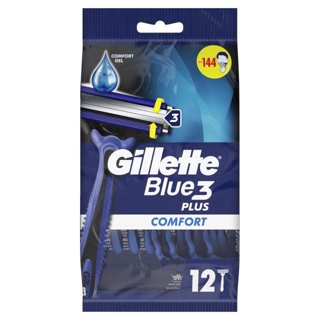Gillette Blue 3 Plus Comfort Ανδρικά Ξυραφάκια μίας Χρήσης με Τεχνολογία Comfort Gel 12 Τεμάχια