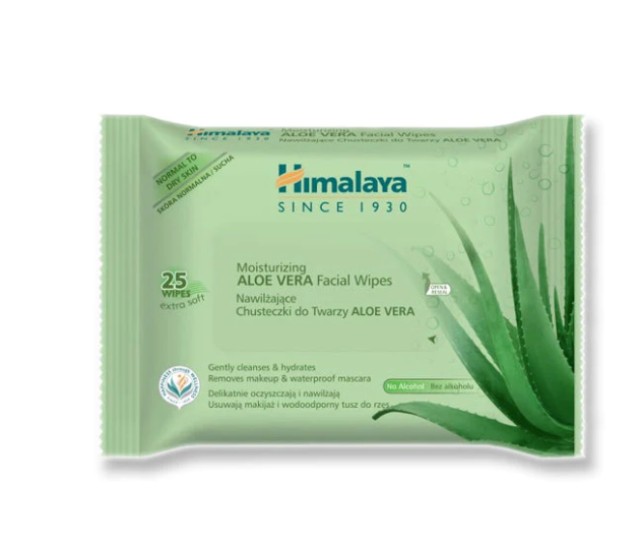 Himalaya Herbals Moisturizing Aloe Vera Facial Wipes Μαντηλάκια Καθαρισμού Προσώπου 25 Τεμάχια