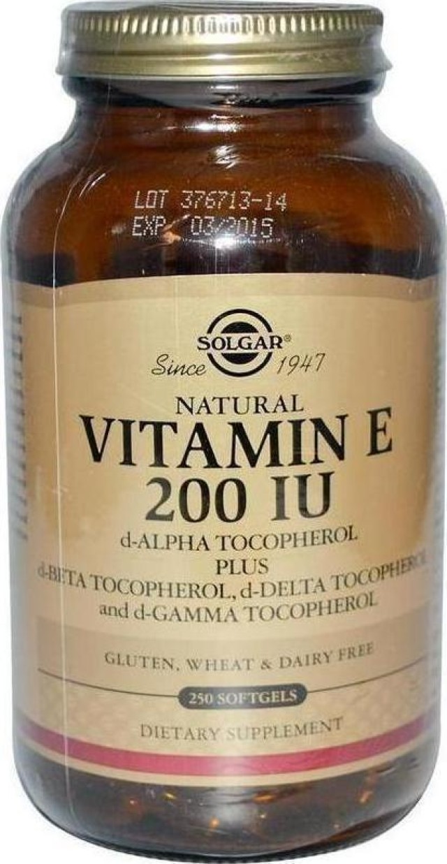 Solgar Vitamin E 134 mg 200 IU Συμπλήρωμα Διατροφής Βιταμίνης Ε 250 Μαλακές Κάψουλες